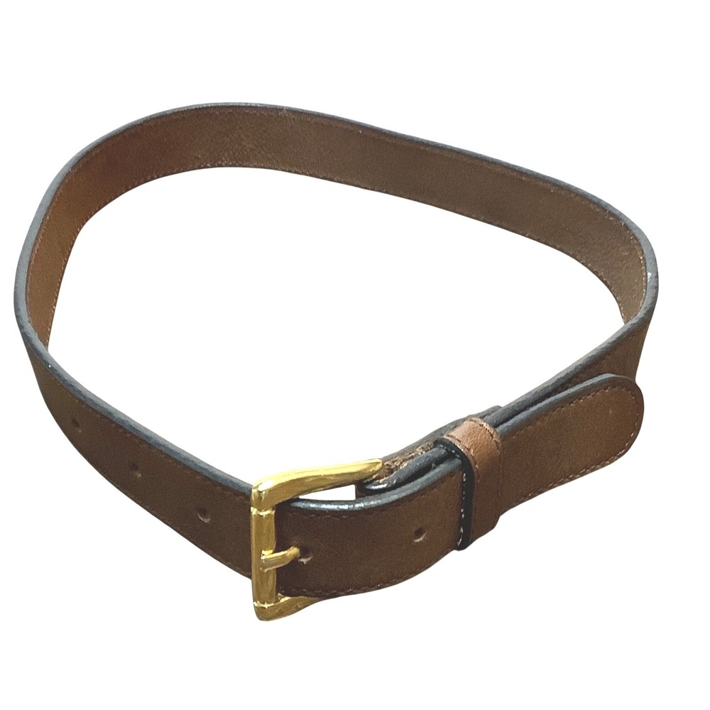 Brown Leather Belt Gold Tone Buckle Textured Waist Kid Waist Size 20-24"‎